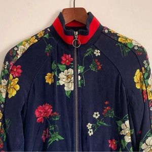 Joie Avariella Navy Blue & Red Floral Zip Front Silk Bomber Jacket New With Tags